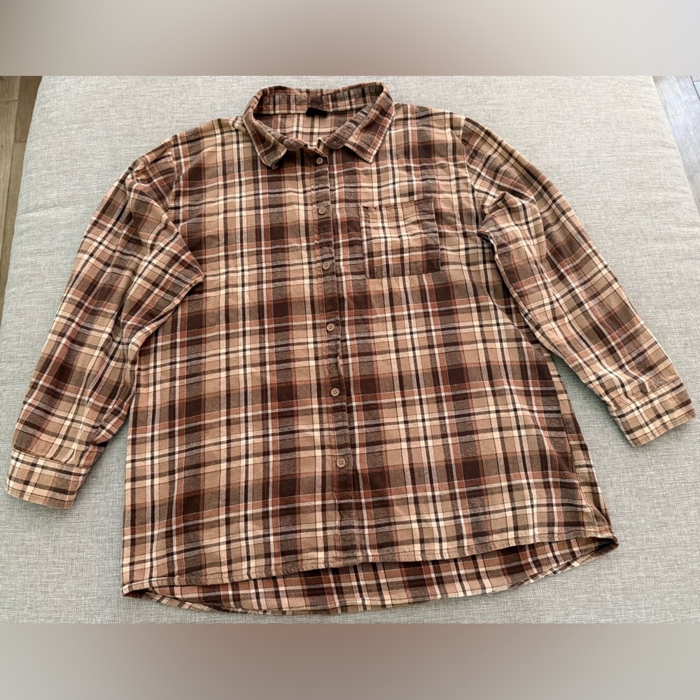 Cotton On Men's Tan and Brown Plaid Shirt